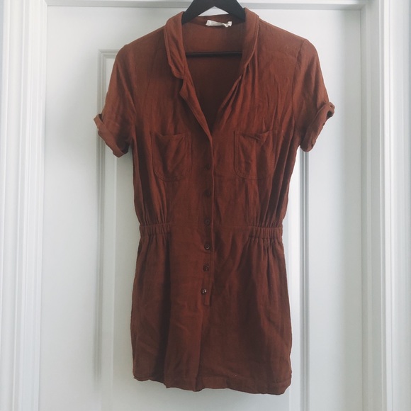 Millibon Pants - Rust Button Down Shorts Romper With Pockets